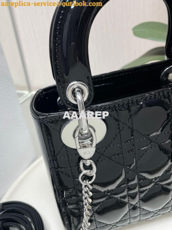 Replica Dior Mini Lady Dior Bag Patent Calfskin M0538 Black silver har 6