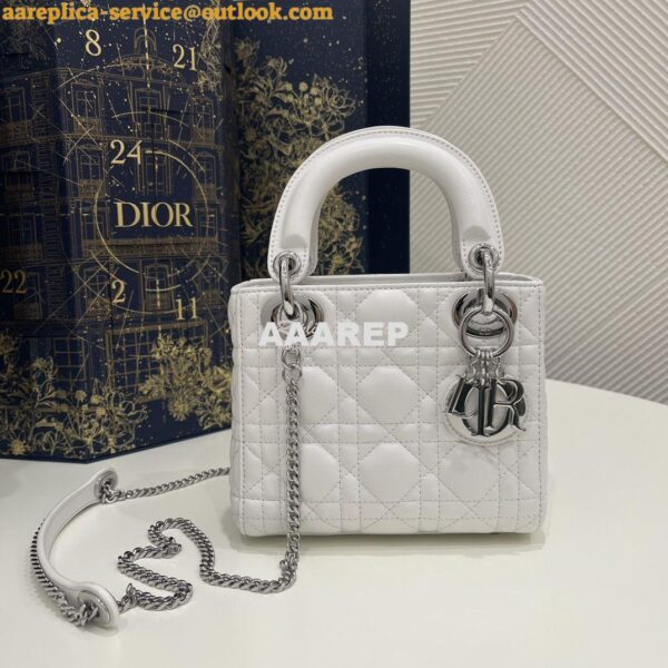 Replica Dior Mini Lady Dior Bag Quilted Natural Lambskin Leather White 3