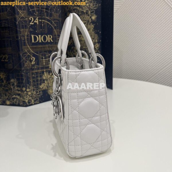 Replica Dior Mini Lady Dior Bag Quilted Natural Lambskin Leather White 5