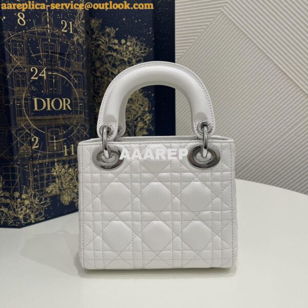 Replica Dior Mini Lady Dior Bag Quilted Natural Lambskin Leather White 6