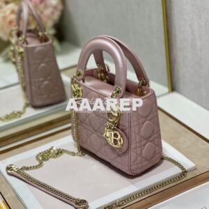 Replica DIor Mini lady dior bag with chain in lotus pearly cannage lam 2