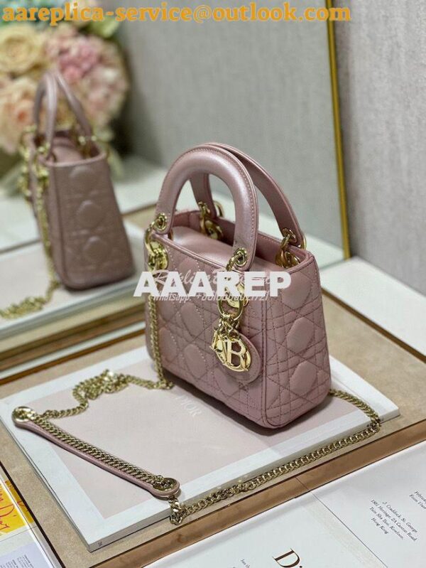 Replica DIor Mini lady dior bag with chain in lotus pearly cannage lam 4