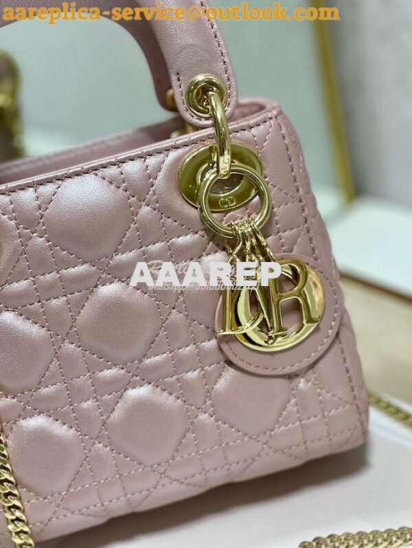 Replica DIor Mini lady dior bag with chain in lotus pearly cannage lam 5