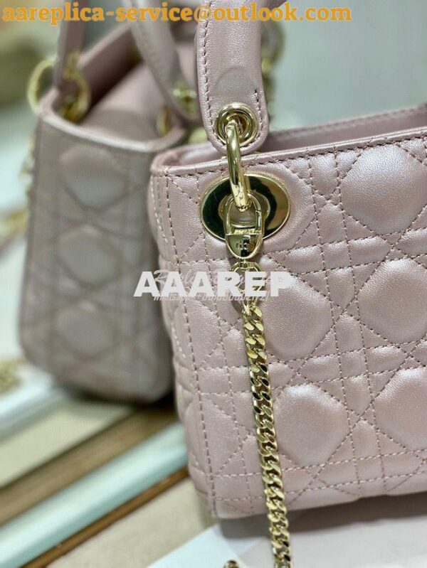 Replica DIor Mini lady dior bag with chain in lotus pearly cannage lam 6