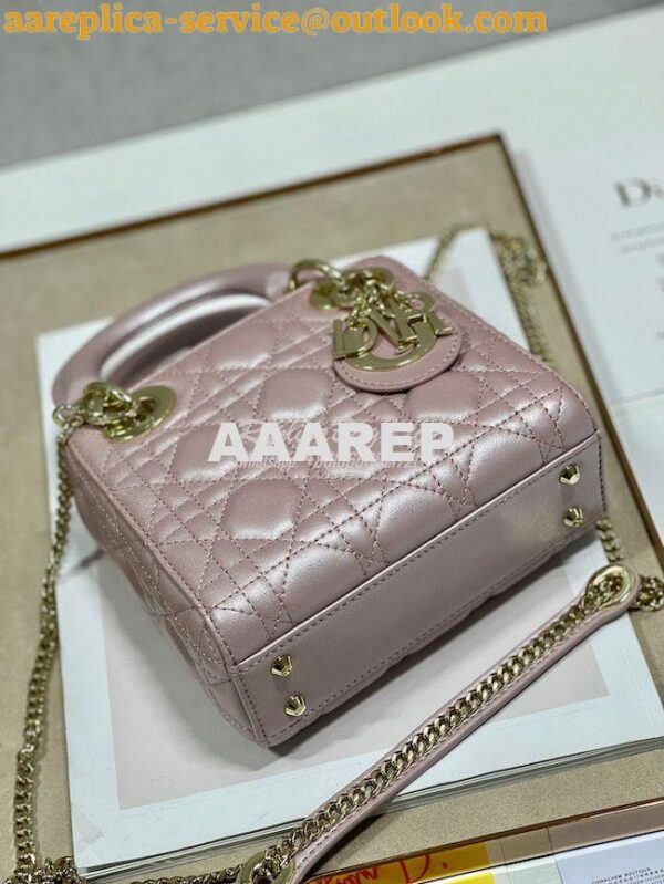 Replica DIor Mini lady dior bag with chain in lotus pearly cannage lam 7