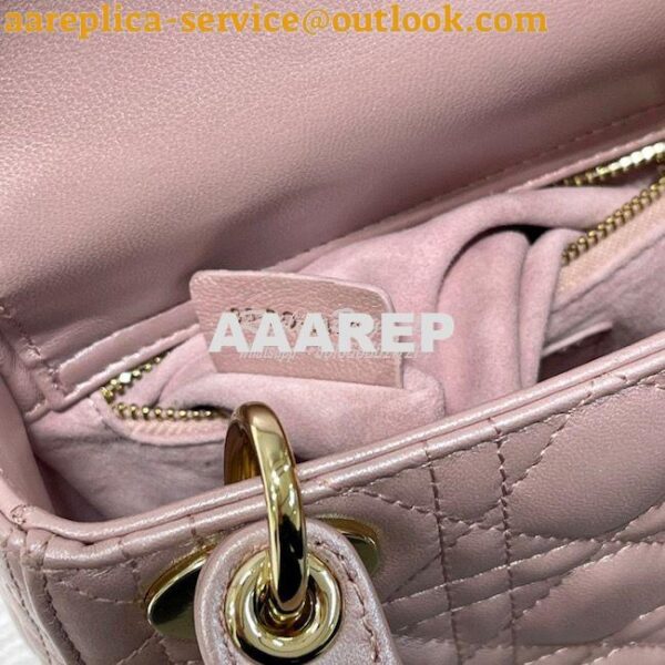 Replica DIor Mini lady dior bag with chain in lotus pearly cannage lam 11