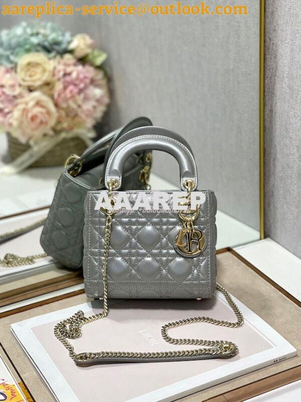 Replica DIor Mini lady dior bag with chain in opal grey pearly cannage 3