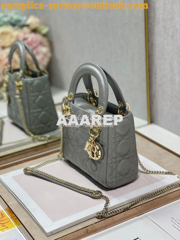 Replica DIor Mini lady dior bag with chain in opal grey pearly cannage 5