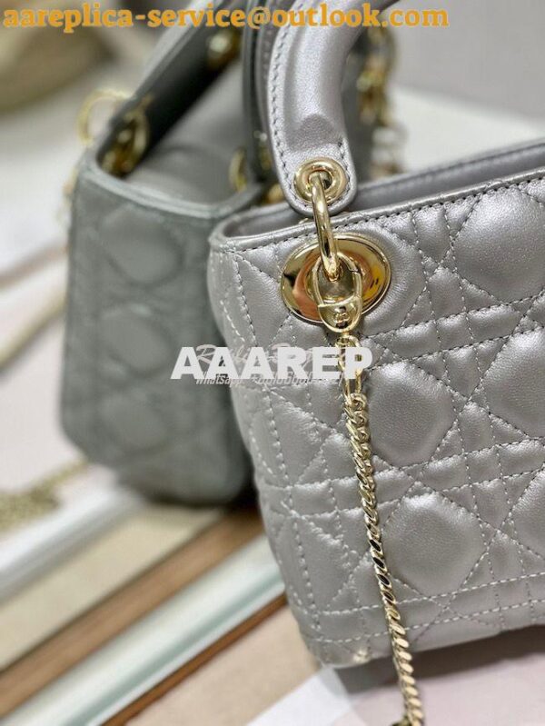 Replica DIor Mini lady dior bag with chain in opal grey pearly cannage 6