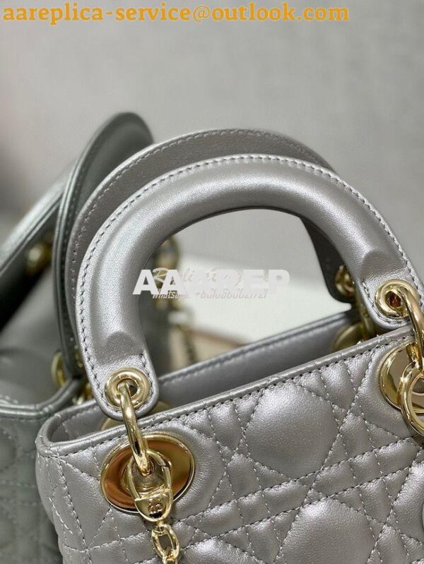 Replica DIor Mini lady dior bag with chain in opal grey pearly cannage 7