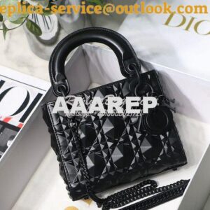 Replica Dior Mini Lady Dior Black Cannage Calfskin with Diamond Motif 2