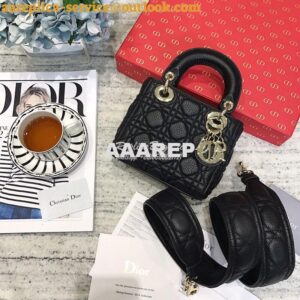 Replica Dior Mini Lady Dior in Grained Calfskin Black