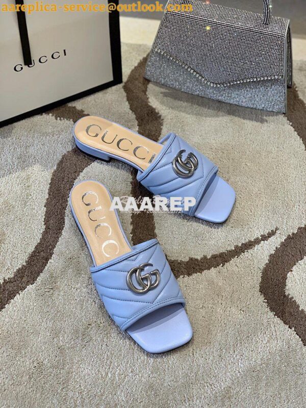 Replica Gucci Women's Slide w Double G 629730 Blue 5