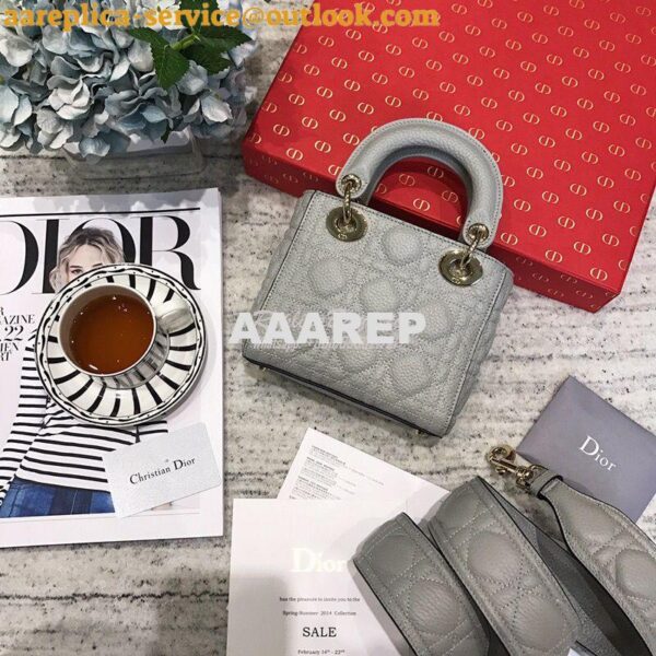 Replica Dior Mini Lady Dior in Grained Calfskin Grey 10