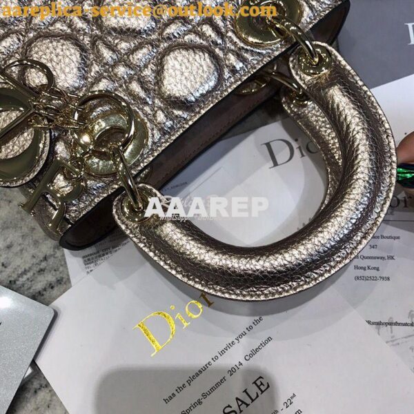 Replica Dior Mini Lady Dior in Grained Calfskin Metallic Champagne Gol 7