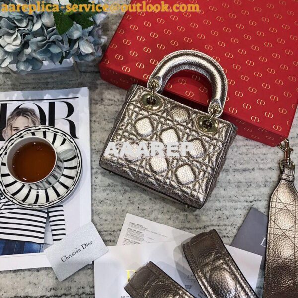 Replica Dior Mini Lady Dior in Grained Calfskin Metallic Champagne Gol 10