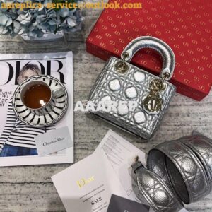 Replica Dior Mini Lady Dior in Grained Calfskin Metallic Silver