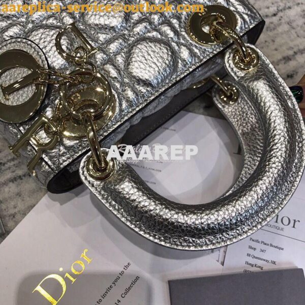 Replica Dior Mini Lady Dior in Grained Calfskin Metallic Silver 5