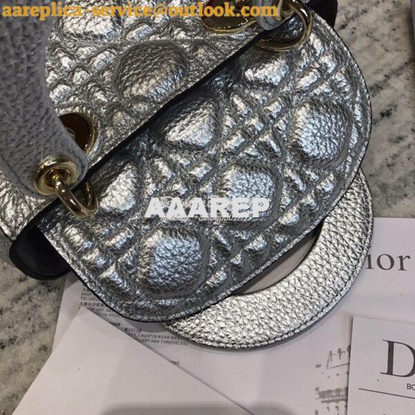 Replica Dior Mini Lady Dior in Grained Calfskin Metallic Silver 7