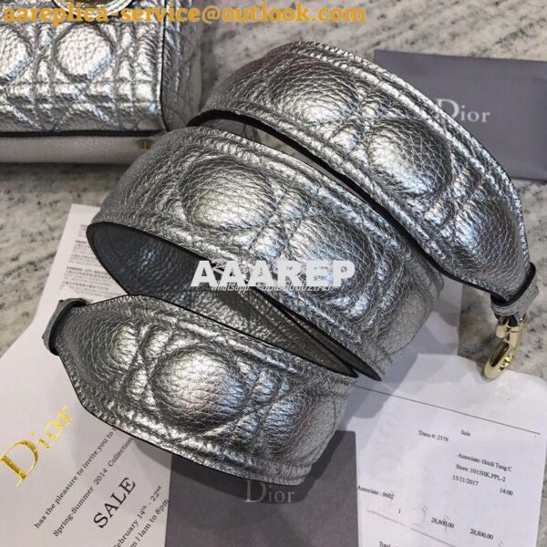 Replica Dior Mini Lady Dior in Grained Calfskin Metallic Silver 9