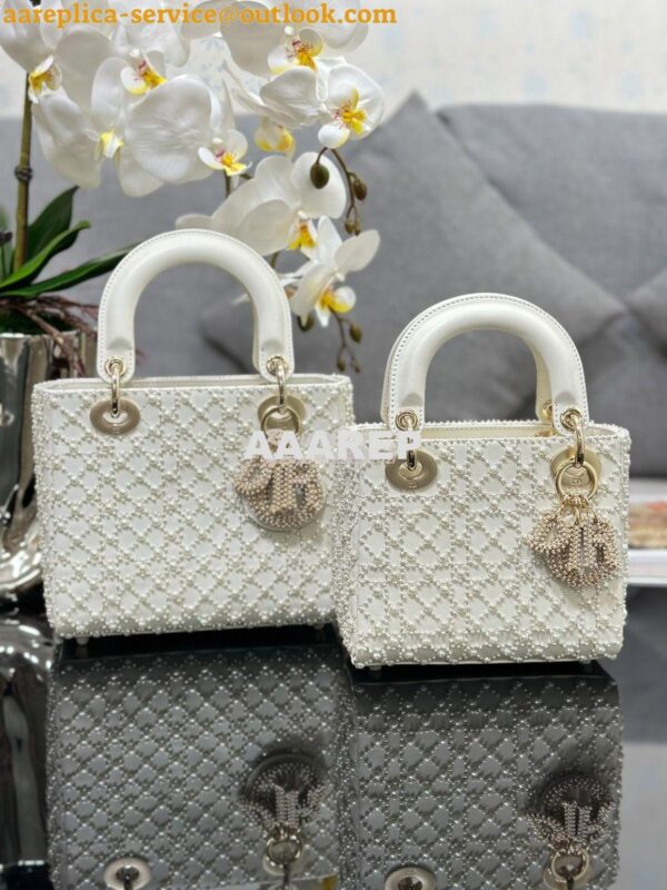 Replica Dior Mini Lady Dior Latte Calfskin Embroidered with Resin Pear 3