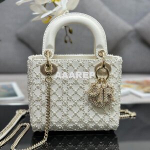 Replica Dior Mini Lady Dior Latte Calfskin Embroidered with Resin Pear 2