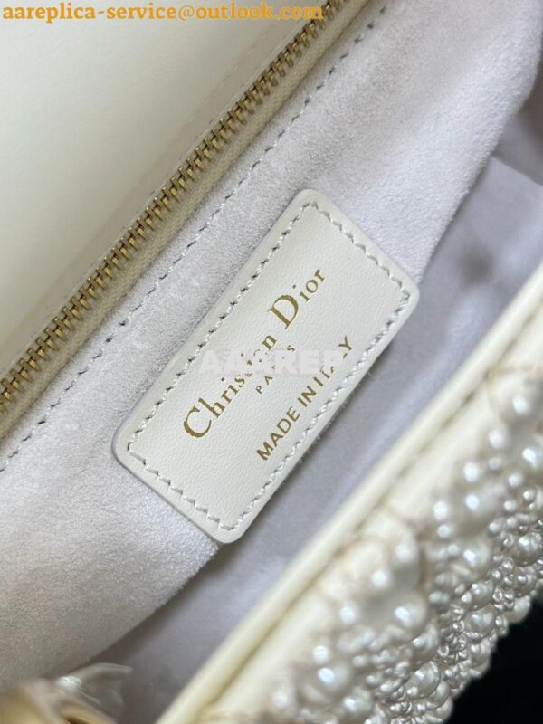 Replica Dior Mini Lady Dior Latte Calfskin Embroidered with Resin Pear 10