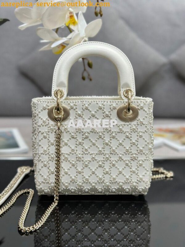 Replica Dior Mini Lady Dior Latte Calfskin Embroidered with Resin Pear 11