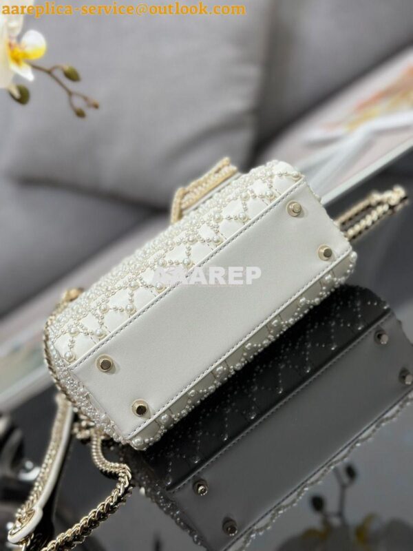 Replica Dior Mini Lady Dior Latte Calfskin Embroidered with Resin Pear 12