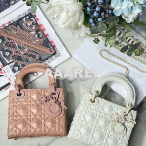 Replica Dior Mini Lady Dior Latte Cannage Calfskin with Diamond Motif