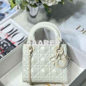 Replica Dior Mini Lady Dior Latte Cannage Calfskin with Diamond Motif 2