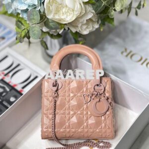 Replica Dior Mini Lady Dior Rose Des Vents Cannage Calfskin with Diamo