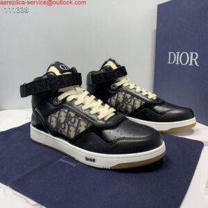 Replica Dior 3SH132 B27 High Top Sneaker Black Calfskin With Oblique Jacquard