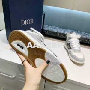 Replica Dior 3SH132 B27 High Top Sneaker Gray and white Calfskin With Oblique Jacquard 2