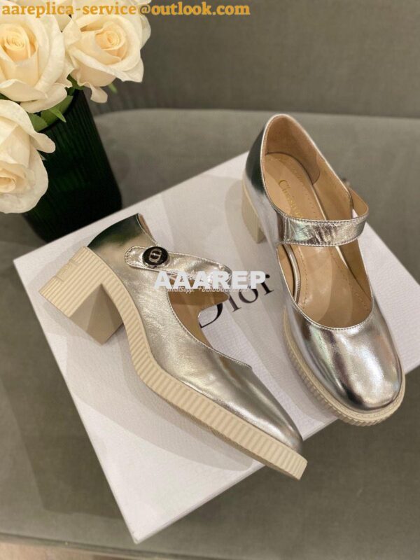 Replica Dior D-Doll Pump Metallic Silver Shiny Calfskin KCP909 5