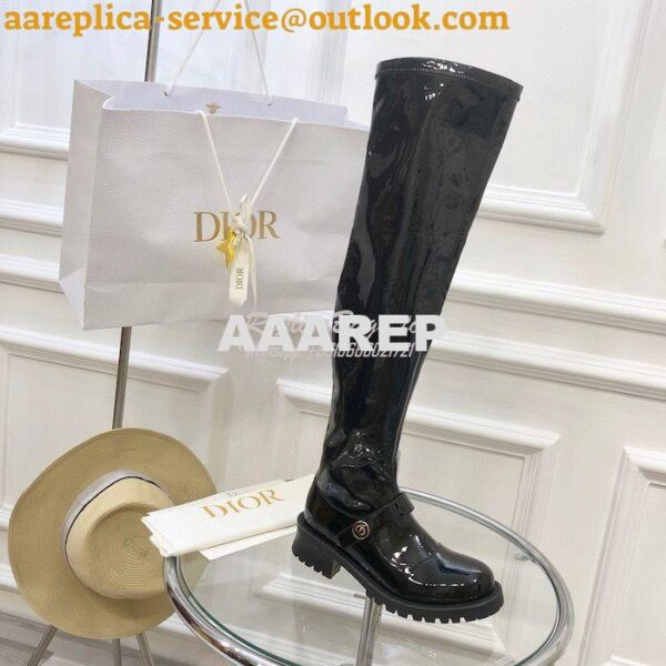 Replica Dior D-Doll Thigh Boot Black Crinkled and Stretch Patent Calfs 2