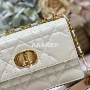 Replica Dior Miss Caro Mini Bag Macrocannage Lambskin S5169U White 2