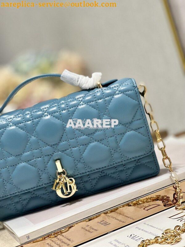 Replica Dior Miss Dior Mini Bag Azure Blue Cannage Lambskin S0980O 5