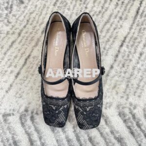 Replica Dior D-Grace Ballet Pump Black Transparent Mesh and Lambskin w 2