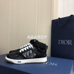 Replica Dior B27 High-Top Sneaker 3SH132 Black Smooth Calfskin with Ob