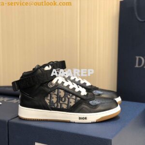 Replica Dior B27 High-Top Sneaker 3SH132 Black Smooth Calfskin with Ob 2