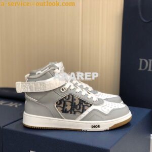 Replica Dior B27 High-Top Sneaker 3SH132 Gray Smooth Calfskin with Obl