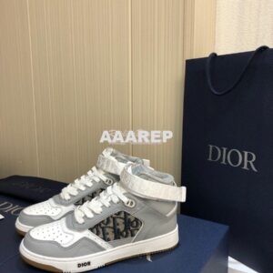 Replica Dior B27 High-Top Sneaker 3SH132 Gray Smooth Calfskin with Obl 2