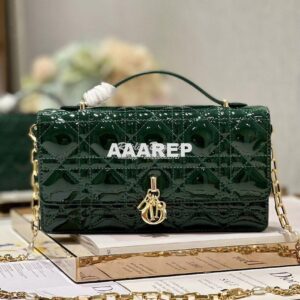 Replica Dior Miss Dior Mini Bag Green Cannage Patent Calfskin S0980O