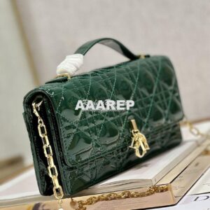 Replica Dior Miss Dior Mini Bag Green Cannage Patent Calfskin S0980O 2