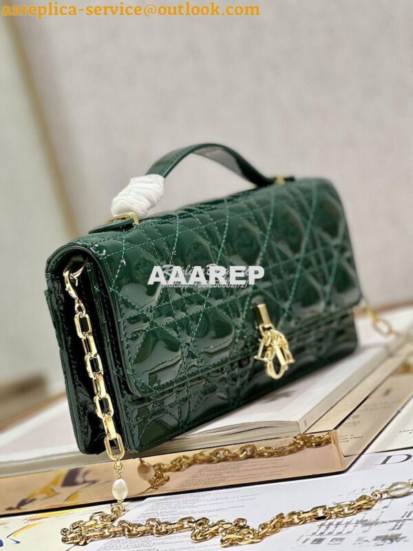 Replica Dior Miss Dior Mini Bag Green Cannage Patent Calfskin S0980O 4