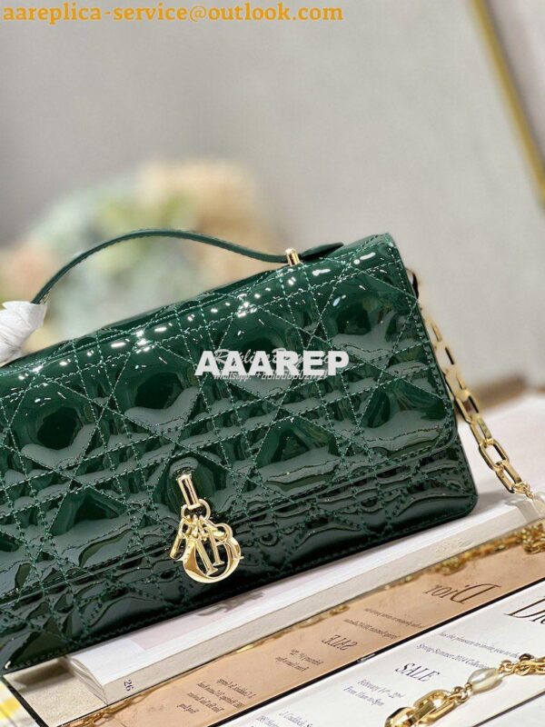 Replica Dior Miss Dior Mini Bag Green Cannage Patent Calfskin S0980O 5