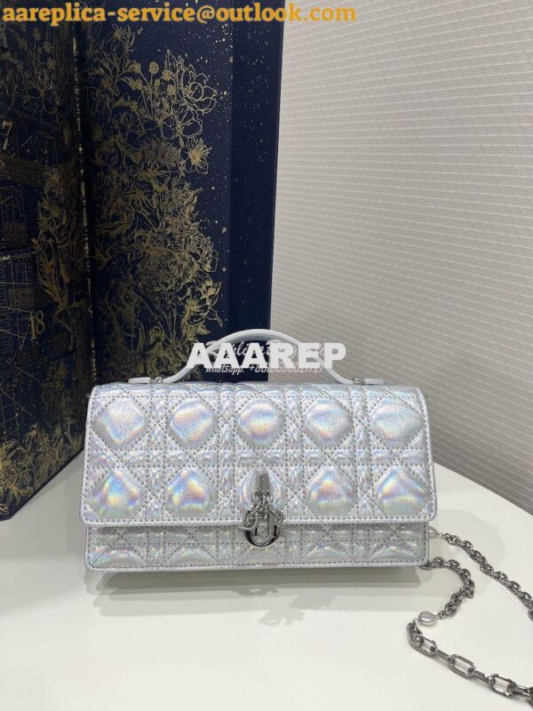 Replica Dior Miss Dior Mini Bag Iridescent Metallic Silver-Tone Cannag 3