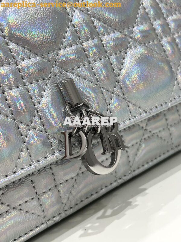 Replica Dior Miss Dior Mini Bag Iridescent Metallic Silver-Tone Cannag 4