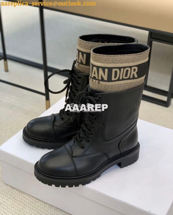 Replica Dior D-Major Ankle Boot Black Calfskin and Taupe Technical Fab 5